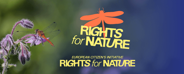 Logo der Europäischen Bürgerinitiative für die Rechte der Natur mit einer Libelle als Symbol für den Schutz von Ökosystemen und den Start der europaweiten Initiative für Naturrechte