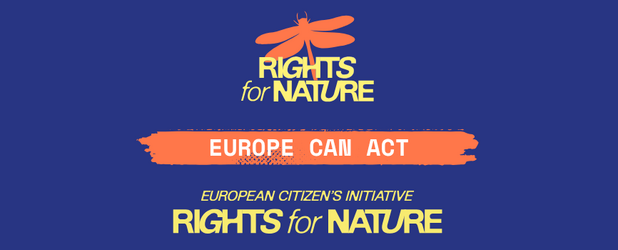 Logo der Europäischen Bürgerinitiative „Rights for Nature“ mit Libelle und dem Schriftzug „Europe Can Act“