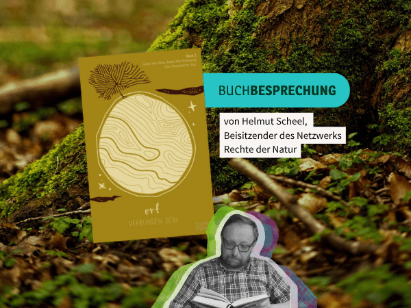Moosbedeckter Baum, Buchcover „Ort verbunden sein“ und Porträt von Helmut Scheel. Bild für gelebte Rechte der Natur und die Verbundenheit zwischen Mensch und Ort. Foto: Patrick Schulz, Pixabay.