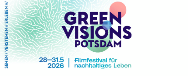 Logo des Green Visions Potsdam Filmfestivals für nachhaltiges Leben 2026, das die Veranstaltung vom 28.05. bis 31.05.2026 in Potsdam visuell kennzeichnet.