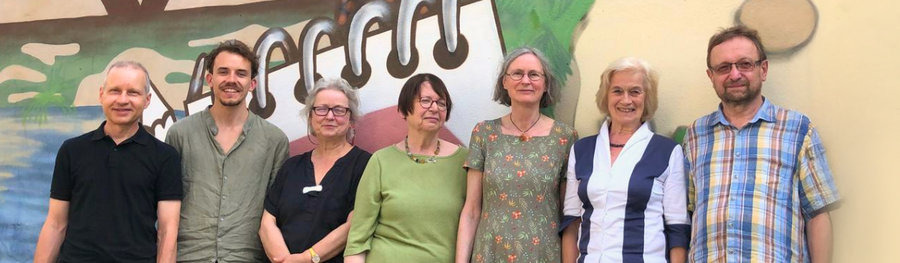 Von links: Bernd Söhnlein(Mitglied) und Vorstandsmitglieder des Netzwerks Rechte der Natur im August 2024 in Kassel: Ramon del Luna-Stollmaier, Christine Ax, Bettina Behrend, Karina Czupor, Ute Blohm-Hieber, Helmut Scheel