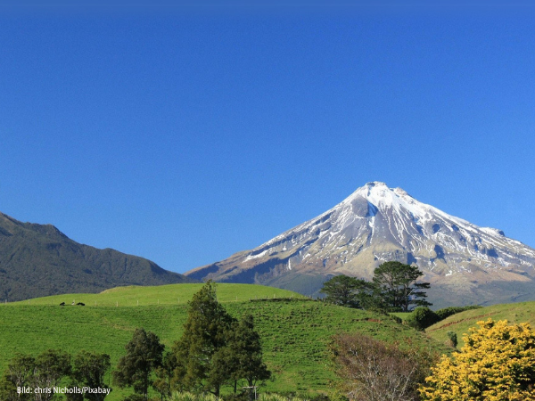 Der heilige Taranaki Mounga, Neuseelands zweithöchster Berg, der kürzlich den Status einer juristischen Person erhielt. Fotokredit: Chris Nicholls auf Pixabay