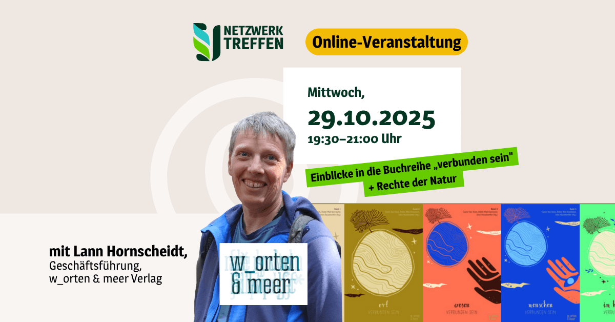 Lann Hornscheidt vom Verlag w_orten [&] meer beim Netzwerktreffen Oktober 2025 „Verbundensein“. Gespräch über Naturverbindung, Sprache und Rechte der Natur.