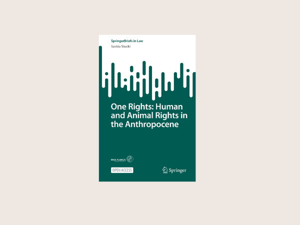 One Rights: Human and Animal Rights in the Anthropocene (2023), Saskia Stucki Cover des Buches auf sandfarbenen Hintergrund