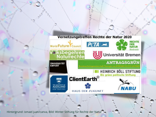 2020: Netzwerktreffen Rechte der Natur im HAUS DER ZUKUNFT Hamburg Grafik zeigt Logos der Teilnehmenden des Netzwerktreffens 2020: PETA, Universität Auckland, World Future Council, Volksbegehren Rechte der Natur, Universität Erfurt, ClientEarth, HAUS DER ZUKUNFT, NABU, Heinrich-Böll-Stiftung, Universität Bremen, ...
