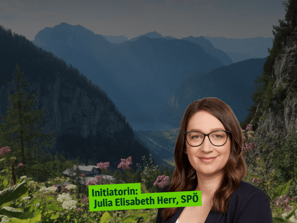 Porträts von Julia Elisabeth Herr, SPÖ,(© Parlamentsdirektion / Thomas Topf) und Mag. Norbert Hörmayer, vor alpinem Hintergrund von Elsemargriet, Pixabay, als Symbol für die parlamentarische Initiative zur Anerkennung der Natur als Rechtssubjekt